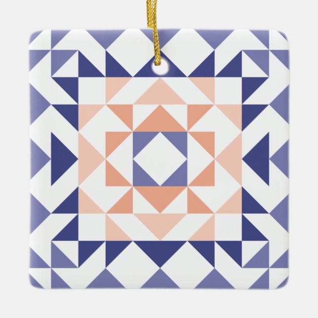 Farbenfrohe moderne Quilt Block Geometrie Lila Keramikornament (Vorderseite)