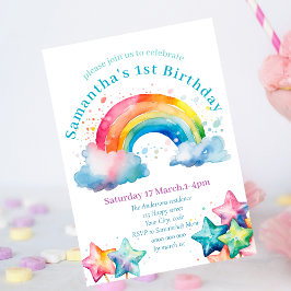 Farbenfrohe Moderne Regenbogen Girly Birthday Einl Einladung