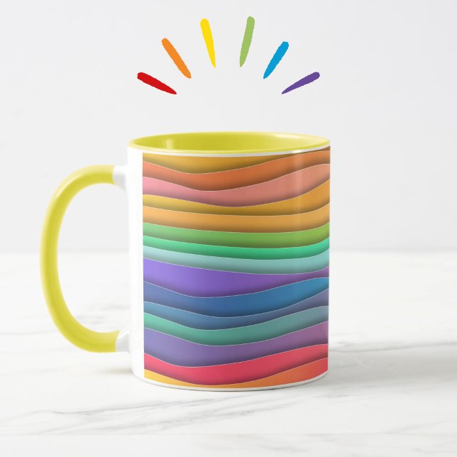 Farbenfrohe moderne Regenbogen Ombre Streifen Must Tasse (A cheerful, colorful rainbow stripes mug to brighten up your day! Choice of handle colors available.)