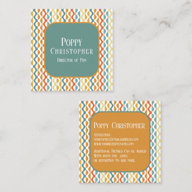 Farbenfrohe moderne Retro-Wellenmuster 9.8 Quadratische Visitenkarte (Vorne/Hinten)
