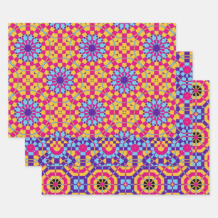 Farbenfrohe moderne, trendige Mosaik geometrische  Geschenkpapier Set