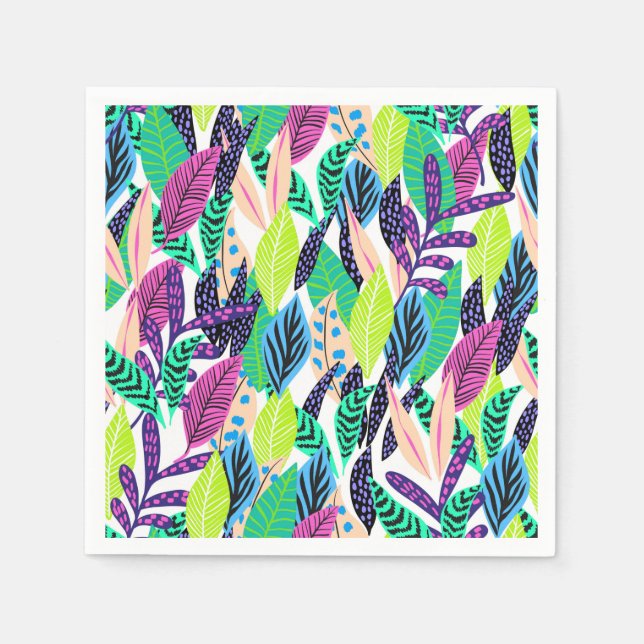 Farbenfrohe moderne tropische botanische Muster Serviette (Vorderseite)