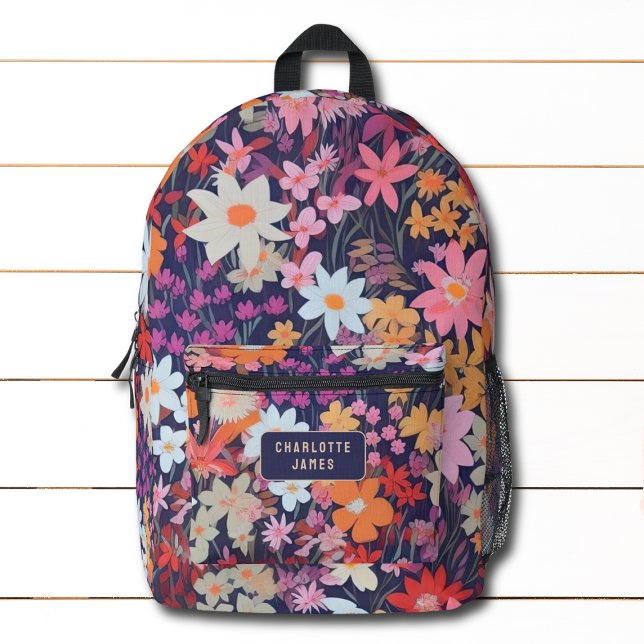 Farbenfrohe moderne, wilde Blume Personalisierter  Bedruckter Rucksack (Von Creator hochgeladen)