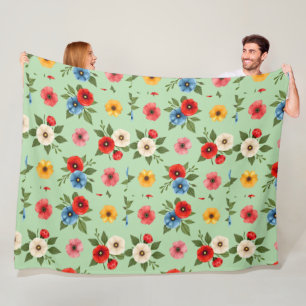 Farbenfrohe Mohnblumen-Blumenmuster-Flies Fleecedecke
