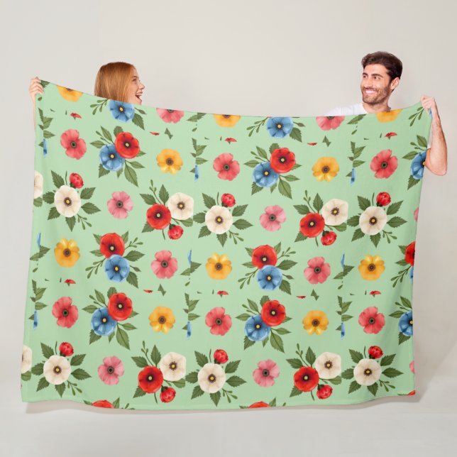 Farbenfrohe Mohnblumen-Blumenmuster-Flies  Fleecedecke (Beispiel)