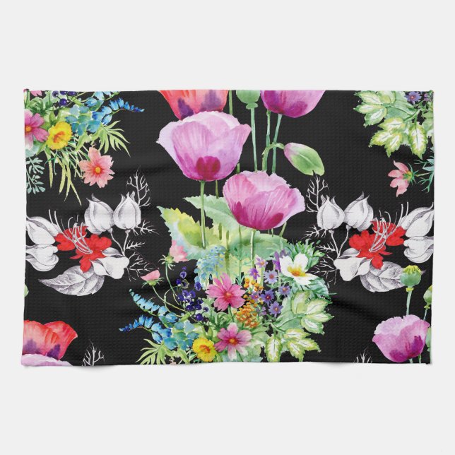 Farbenfrohe Mohnsommer-Blume Geschirrtuch (Horizontal)