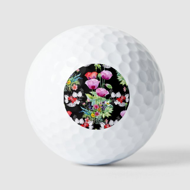 Farbenfrohe Mohnsommer-Blume Golfball (Vorderseite)