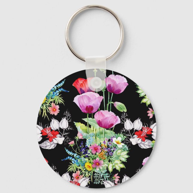 Farbenfrohe Mohnsommer-Blume Schlüsselanhänger (Vorderseite)