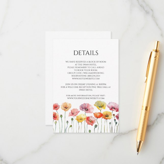 Farbenfrohe MohnwildBlume Hochzeitskarte Begleitkarte (Vorderseite/Rückseite Beispiel)