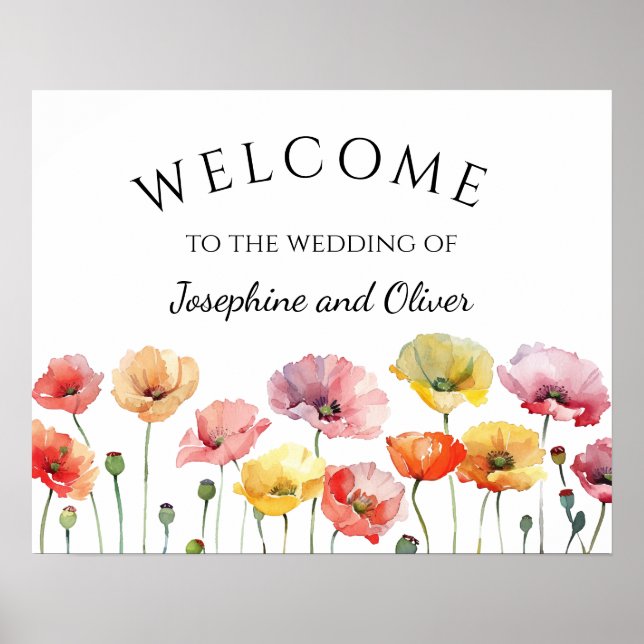 Farbenfrohe Mohnwilde Blume Hochzeitsempfang Poster (Vorne)