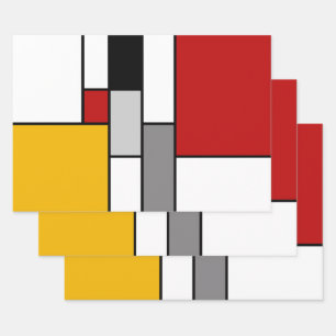 Farbenfrohe Mondrian-Inspiration Geschenkpapier Set