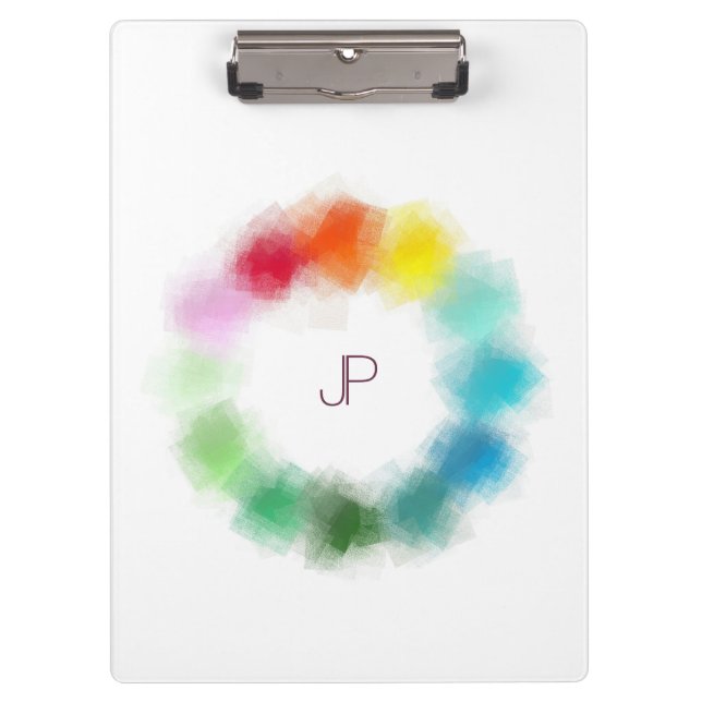 Farbenfrohe Monogram Moderne Elegante Personalisie Klemmbrett (Vorderseite)