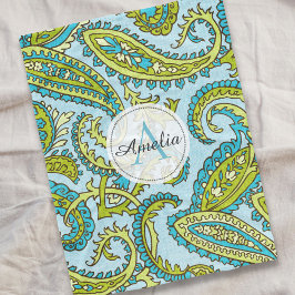 Farbenfrohe Monogram Paisley Blue Boho Chic Custom Fleecedecke