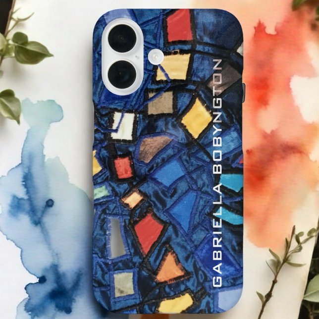 Farbenfrohe monogramm blaue Marine rot gelb geomet Case-Mate iPhone Hülle (Von Creator hochgeladen)