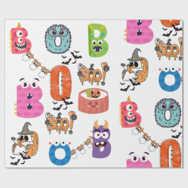 Farbenfrohe Monster "BOO" Halloween Cartoon Design Geschenkpapier