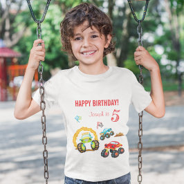 Farbenfrohe Monster-LKWs zum Geburtstag mit Namens T-Shirt