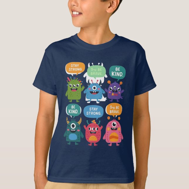 Farbenfrohe Monster mit positiven Botschaften T-Shirt (Vorderseite)