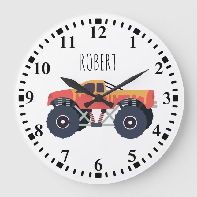Farbenfrohe Monster Trucks Racing Kids Individuell Große Wanduhr (Vorderseite)