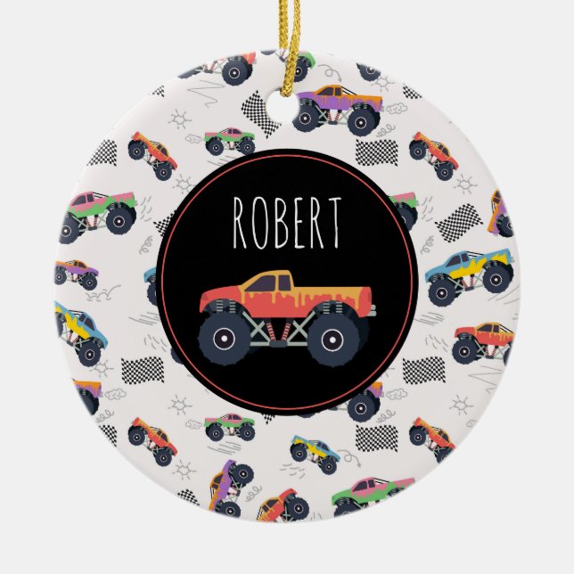 Farbenfrohe Monster Trucks Racing Kids Individuell Keramik Ornament (Vorne)