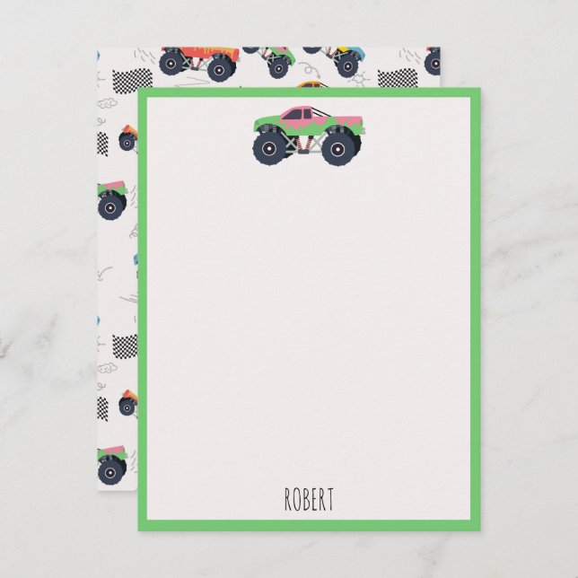 Farbenfrohe Monster Trucks Racing Kids Individuell Mitteilungskarte (Vorne/Hinten)