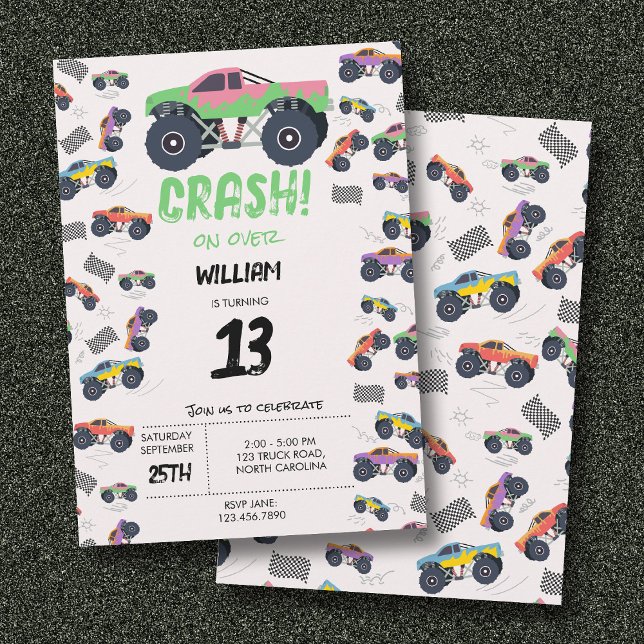 Farbenfrohe Monster Trucks Racing Kindergeburtstag Einladung (Colorful Monster Trucks Racing Kids Birthday Party Invitation)
