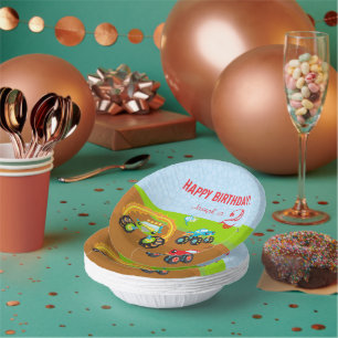 Farbenfrohe Monster Trucks zum Geburtstag mit Name Pappteller