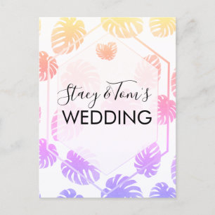 Farbenfrohe Monstera Hand Drawn Botany Wedding Postkarte