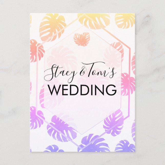 Farbenfrohe Monstera Hand Drawn Botany Wedding Postkarte (Vorderseite)