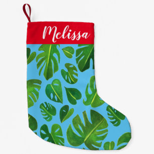 Farbenfrohe Monstera Seafy Muster Wasserfarbe Kleiner Weihnachtsstrumpf