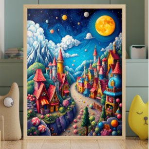 Farbenfrohe Moonlit Candy Land & Magical Village Poster