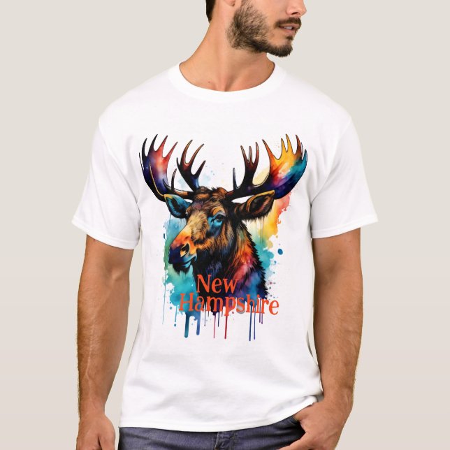 Farbenfrohe Moose Watercolor New Hampshire T-Shirt (Vorderseite)