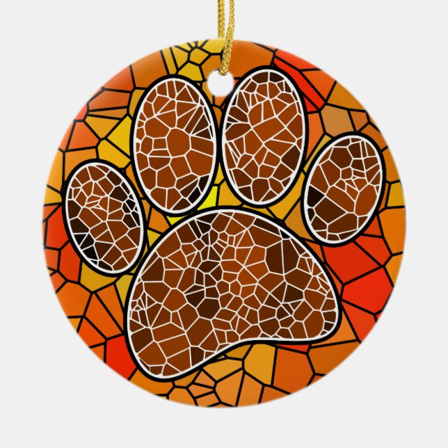 Farbenfrohe Mosaik Art Dog Paw Print Keramik Ornament (Vorne)