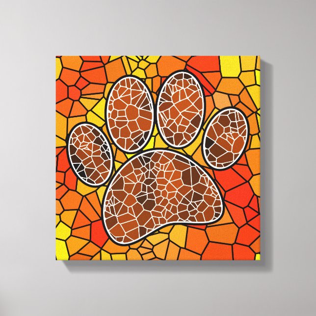 Farbenfrohe Mosaik Art Dog Paw Print Leinwanddruck (Vorderseite)