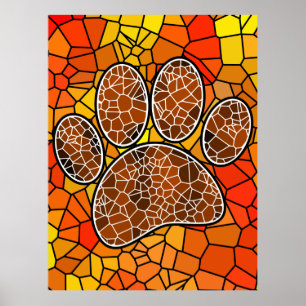 Farbenfrohe Mosaik Art Dog Paw Print Poster