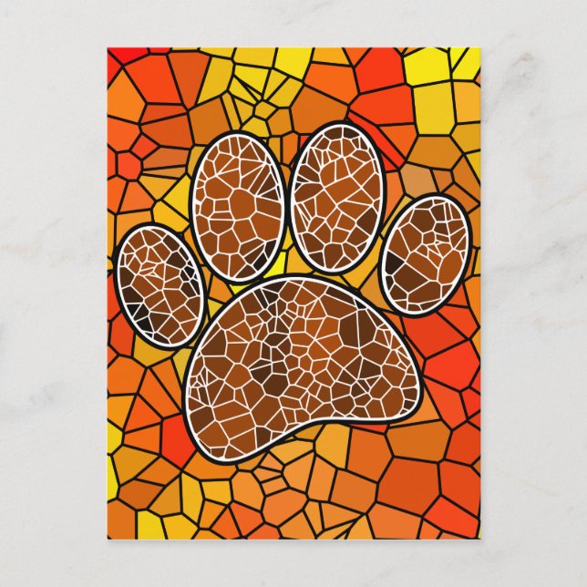 Farbenfrohe Mosaik Art Dog Paw Print Postkarte (Vorderseite)
