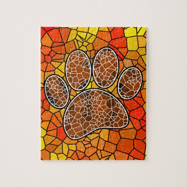 Farbenfrohe Mosaik Art Dog Paw Print Puzzle (Vertikal)