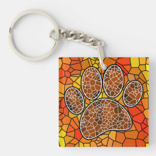 Farbenfrohe Mosaik Art Dog Paw Print Schlüsselanhänger