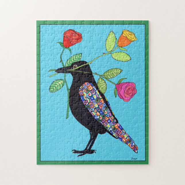 Farbenfrohe Mosaik Crow Raven Bird Rose Einzigarti Puzzle (Vertikal)