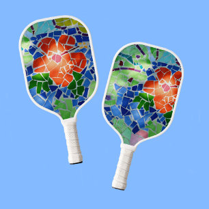 Farbenfrohe Mosaik Koi Fisch Rote Blume Pickleball Schläger