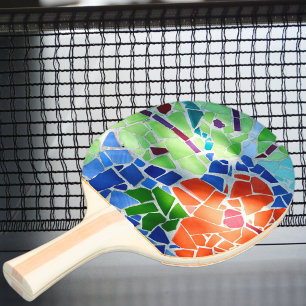 Farbenfrohe Mosaik Koi Fisch Rote Blume Tischtennis Schläger