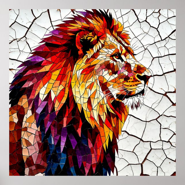 Farbenfrohe Mosaik-Löwenskulptur Poster (Vorne)