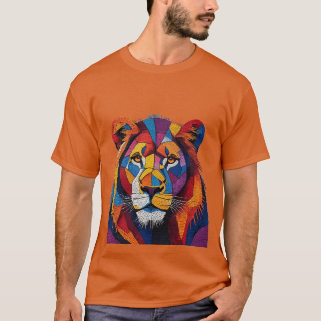 Farbenfrohe Mosaik-Löwenskulptur T-Shirt (Vorderseite)