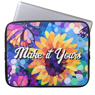 Farbenfrohe Mosaik-Sonnenblumen-Schmetterling-Lapt Laptopschutzhülle