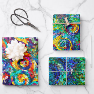 Farbenfrohe Mosaik-Swirbel-Musterdesigns Geschenkpapier Set