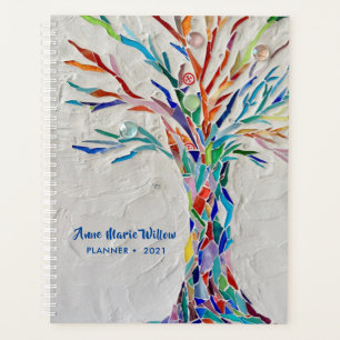 Farbenfrohe Mosaikbaum Yoga Instructor Planer