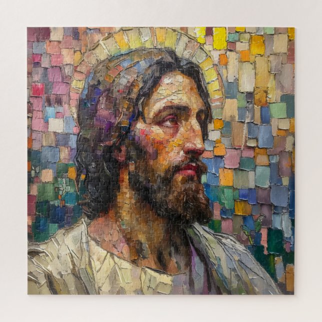 Farbenfrohe Mosaikchristlichkeit Jesus Puzzle (Vertikal)
