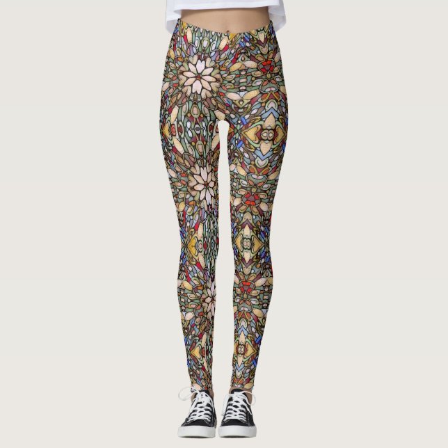 Farbenfrohe Mosaike aus festem Glas Leggings (Vorderseite)