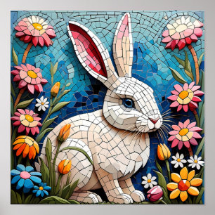 Farbenfrohe Mosaikkaninchen - Whimsistische Tierku Poster