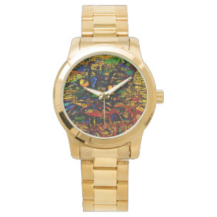 Farbenfrohe Mosaikkatze Kunst Prin Armbanduhr