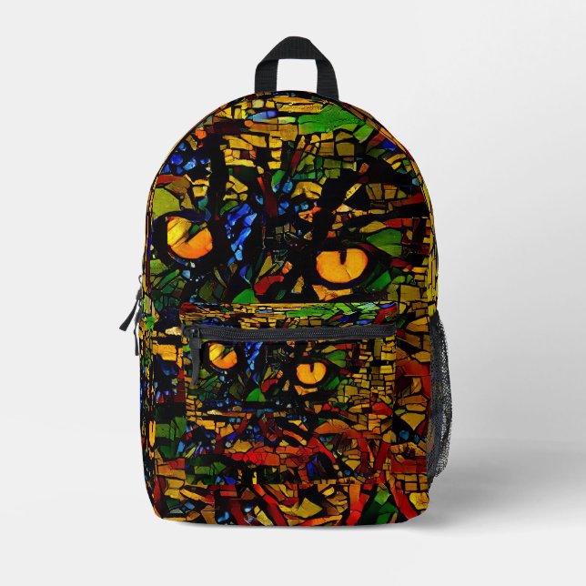 Farbenfrohe Mosaikkatze Kunst Prin Bedruckter Rucksack (Vorderseite)